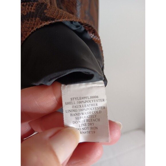 Elementz Faux Leather Snakeskin Zip Up Lightweight Jacket Sz Large Petite Brown - Picture 4 of 5